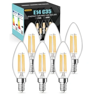 Image of tuare E14 LED Light Bulb Dimmable, 4W 550 Lumens Warm White Dimmable 2700K, 40W Equivalent SES Small Edison Screw Bulb, CRI 80 Candle 6 Count