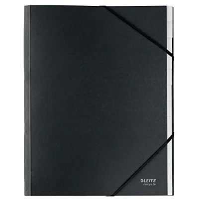 Image of Leitz A4 Card Divider Book File, Integrated Index with 12 Compartments, Elastic Band Closure, 100% Recyclable, Eco Friendly, Recycle Range, 39150095, Black