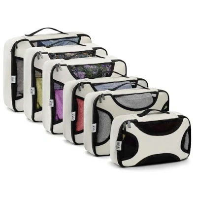 Image of INNOVITY set of 6 packing cubes for suitcases organiser bags, multifunctional cube backpack and home storage, 4 different sizes luggage travel (Beige)