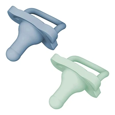Image of Dr. Brown’s HappyPaci 100 Percent Silicone Baby Soother, Contoured One Piece Design, 0 6 m, BPA Free, 2 pack, Blue and Green