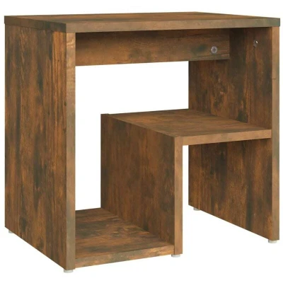 Image of vidaXL Bedside Cabinet in Smoked Oak Engineered Wood Side Table with 2 Drawers Ideal as Living Room Couch or Bedroom Storage Unit