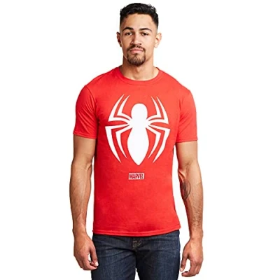 Image of Marvel Men&#039;s Spiderman Logo T Shirt, Cherry Red, XL UK