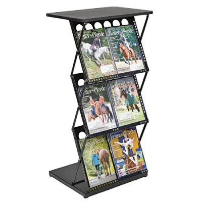 Image of display SALES Brochure holder A4 Black Leaflet Metal Standing Desk Foldable Reception Counter with 3 Shelves stands Stand Exhibition Pop Up