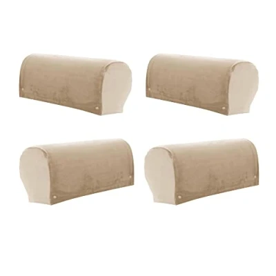Image of Pack of 4 Armrest Covers Stretch Sofa Armchair Anti Slip Caps Soft Velvet Furniture Protectors Slipcovers for Recliners Couch (Sand)
