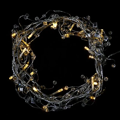 Image of Mr Crimbo 20 White LED Light Garland Crystal Beads Silver Wire Christmas Battery Operated