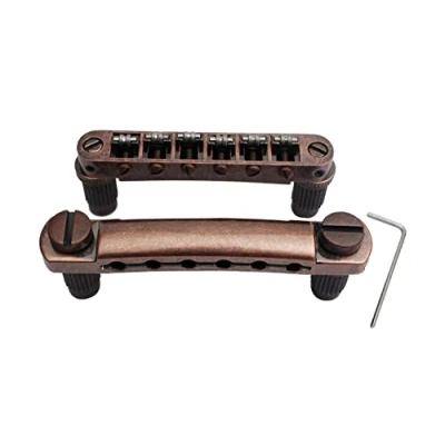 Image of Guyker Guitar Tune O Matic Bridge and Stop Bar Tailpiece Combo Replacement Compatible with LP SG EPI 6 String Electric Guitar(GS001 + GM005, bronze)