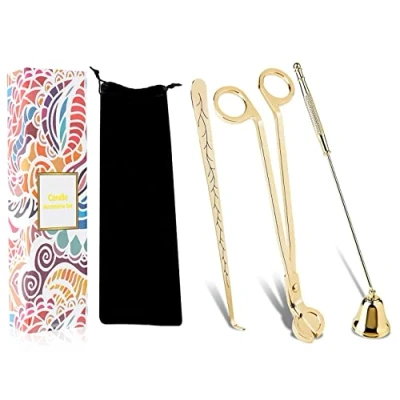 Image of Candle Accessory Set, Wick Trimmer, Cutter, Snuffer, Dipper Set (Gold)