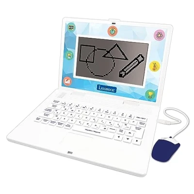 Image of Lexibook, Bilingual and Educational Laptop SPANISH/ENGLISH, Toy for Children, 170 Activities to Learn, Play Games Music, Large Screen, White/Blue, JC599i2