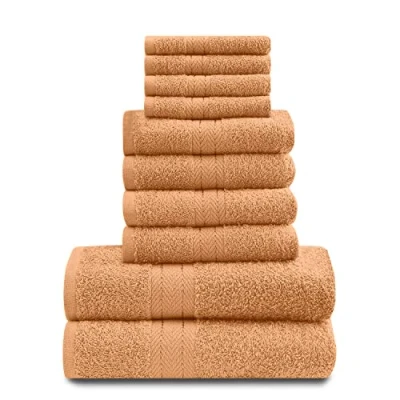 Image of Lions Towels Family Bale Set 10 Piece 100% Egyptian Cotton, 4x Face Hand 2x Bath Towel, Premium Quality Highly Water Absorbent Bathroom Accessories, Machine Washable, Peach, 544739