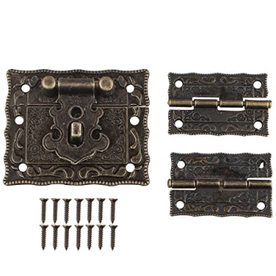 Image of HALJIA Antique Retro Design Furniture Decorative Cabinet Jewelry Box Latch Hasps Lock and 2pcs Hinges with Screws Bronze Color