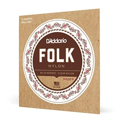 Image of D&#039;Addario Guitar Strings Folk Nylon EJ33 Classical Core, Ball End 80/20 Bronze Wrap, Clear Trebles