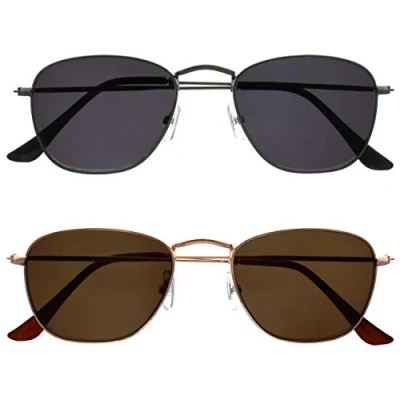 Image of OPULIZE Sky Sunglasses 2 Pack Thin Rimmed Classic Shape Metal Frame Scratch Resistant Tinted Lens UV400 Protection Matt Gunmetal Gold Mens Womens SS95 79