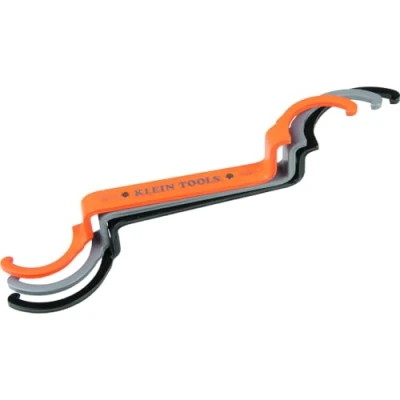 Image of Klein Tools 50900R Conduit Lockout Wrench Set, Tighten and Loosen Locknuts in Tight Spaces, 1/2, 3/4 1 Inch, Offset Bends, 3 Piece