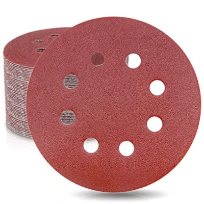 Image of 50 Pieces WooZuu 8 Holes Sanding Discs Pads 120 Grit 5 Inch Hook and Loop Sandpaper Assortment for Random Orbital Sander