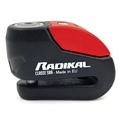 Image of RADIKAL RK10 Premium Motorcycle Alarm Disc Lock 120dB, ON/OFF Button Activation Warning LED, SRA Approved, Double Locking 10mm Hardened Steel, High Security Anti Theft Wheel Brake for Motorbike