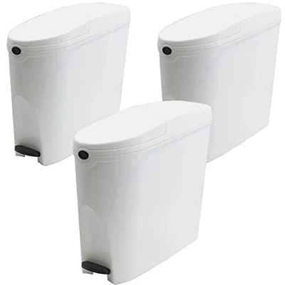Image of SUPAWASH PRO Sanitary Bin 20L x 3 Slimline Washrooms Toilets Hygienic Disposal Pedal Container Bins for Female Ladies And Baby Hygiene Products 20 litres White