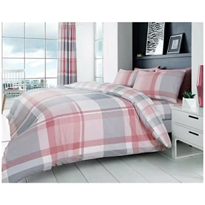Image of GC GAVENO CAVAILIA Geometric Duvet Cover, Checked Bedding Double Bed Set, Warm &amp; Reversible Quilt Covers, Blush Pink