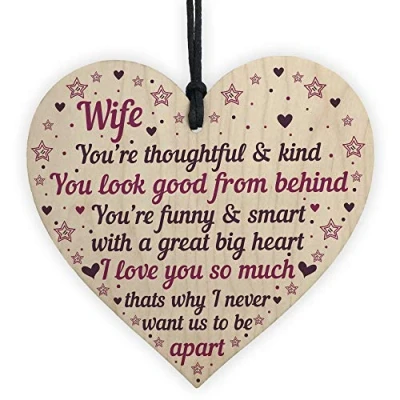 Image of RED OCEAN Wife Anniversary Cards Wooden Heart Birthday Card Gift THANK YOU Valentines Day Keepsake Plaque
