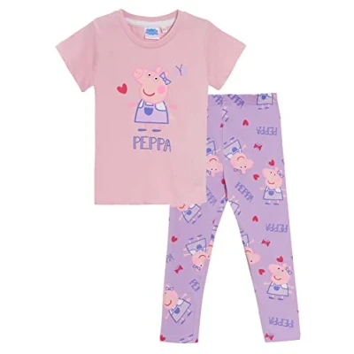 Image of Peppa Pig Girls T Shirt + Leggings Set Pink/Purple 1 1.5 Years