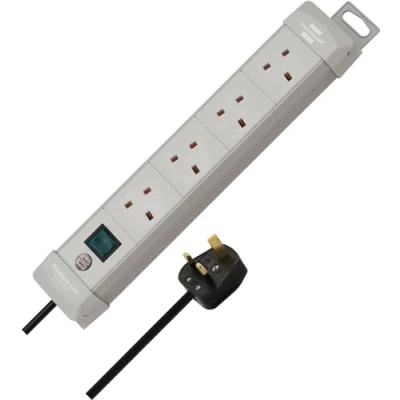 Image of Brennenstuhl Premium Line, 4 way extension lead (switch and 1.8m cable 80 angle of sockets) colour: light grey