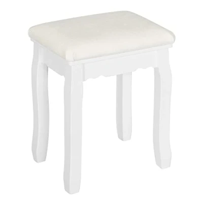 Image of WOLTU Dressing Table Stool, White Padded Vanity Make up Chair for Bedroom, Piano Pinewood Legs, Baroque Style, 37x28x44.5cm, MB6095ws