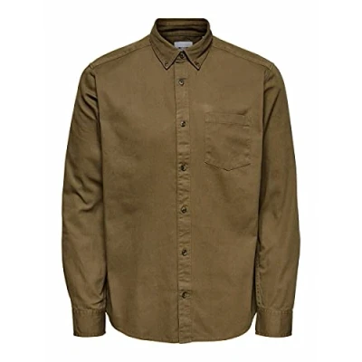 Image of ONLY&amp;SONS Men&#039;s Onsbryce Life Ls Reg Organic Shirt Noos, Kangaroo, M