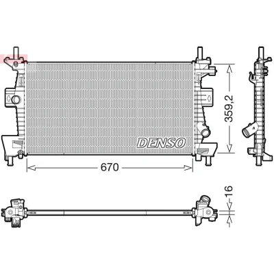 Image of 1727475, BV618005AD, CV6Z8005A Engine radiator DENSO DRM10114 670mm 369mm 16mm FORD: FOCUS 3, C Max 2, 3 Turnier