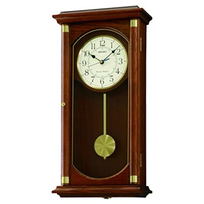 Image of Seiko QXH039B Oak Wooden Quartz Battery Wall Clock with Pendulum and Westminster Chime, Volume Control