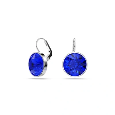 Image of Swarovski Bella Drop Earrings, Round Cut, Blue, Rhodium Plated