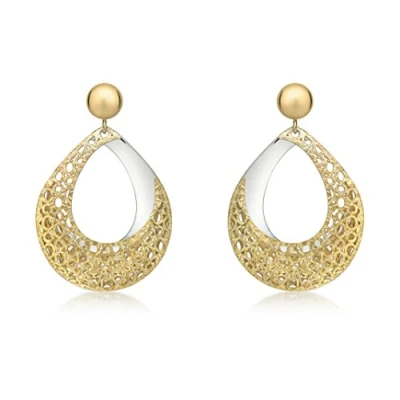 Image of Carissima Gold Women&#039;s 9ct 2 Colour Teardrop Fretwork Drop Earrings