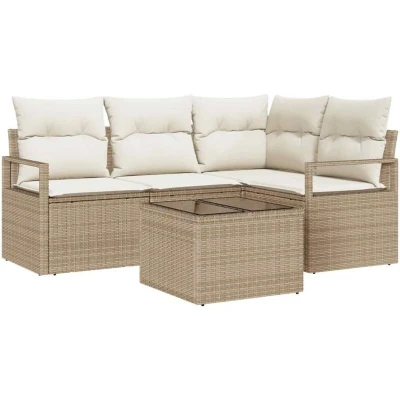 Image of vidaXL 5 Piece Garden Sofa Set with Cushions Brown Poly Rattan