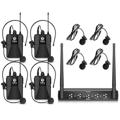 Image of Debra Audio Pro UHF 4 Channel Wireless Microphone System With Cordless Handheld Lavalier Headset Mics, Metal Receiver, Ideal For Karaoke Church Party (With Bodypack (A))