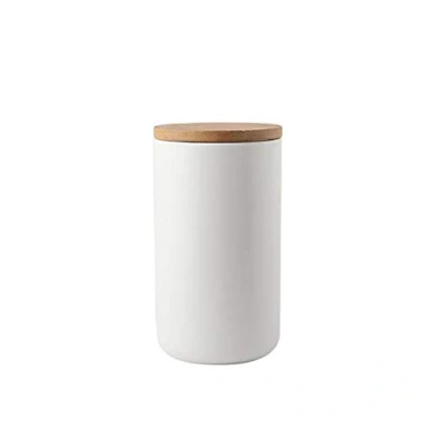 Image of Popowbe Ceramic Coffee Canister Airtight with Sealed Bamboo Lid Kitchen Food Storage Jar Container for Tea Caddy,White/1000ml