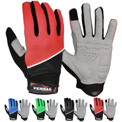 Image of VERSAL Full Finger Cycling Gloves Gel Padded Mountain Bike Touchscreen Breathable MTB Bicycle Biking Riding for Men/Women (M, Red)