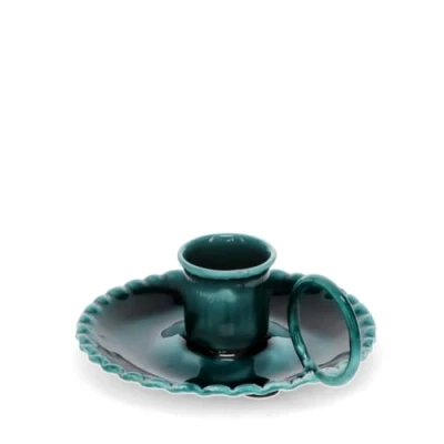 Image of Blue Enamel Chamberstick Candle Holder