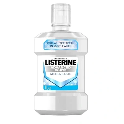 Image of Listerine Advanced White Milder Taste (Zero Alcohol) Mouthwash (1000ml), Fluoride to Whiten and Protect from New Stains While Remineralising Strengthening Teeth