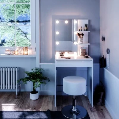 Image of Vicco Vanity table Isabelle, White, 60 cm with LED lighting and stool