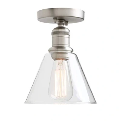Image of Yosoan Lighting Loft Bar Ceiling Pendant Light Fitting for Kitchen Island Living Room Bedroom Dining Bathroom, Cone Clear Glass Shade (Brushed)