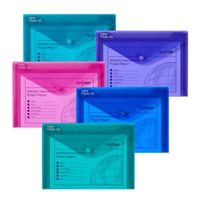 Image of Snopake A5 Polyfile Popper Wallet with Press Stud Closure Electra Assorted [Pack of 5] Ref: 11355