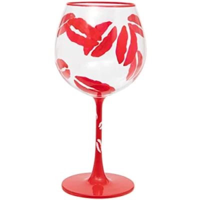 Image of Maturi Hand Painted Lipstick Kiss Gin Glass, 625ml, Red, Gift Boxed
