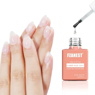 Image of FZANEST Rubber Base Gel For Nails,Builder Clear Sheer Color Nail Polish,Elastic Coat,Builder Extension in a Bottle 15ml(Crystal Clear)