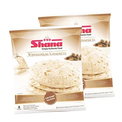 Image of Shana Wholemeal Chappathi 8Pcs Chapatti Flatbread Ready to Eat Fresh Chappati Frozen Food Indian Origin 320g (Pack of 2)
