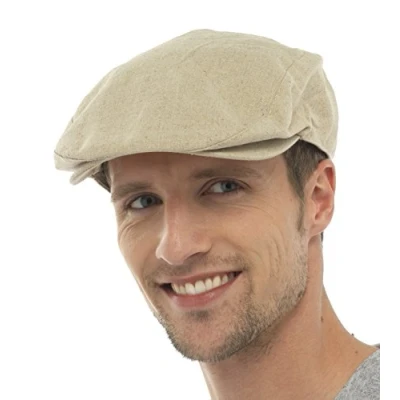Image of Tom Franks Mens Plain Traditional Flat Cap Beige Medium/Large