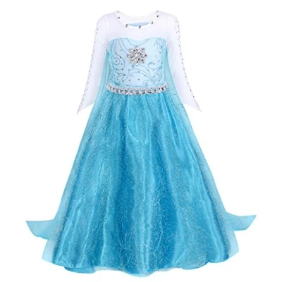Image of AmzBarley Snow Queen Elsa Dress for Girls Kids Princess Costumes Fancy Party Dresses Child Birthday Halloween Cosplay Outfit Blue 3 4 Years