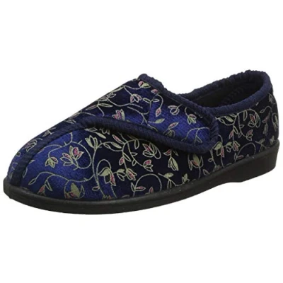 Image of PERFORMANCE HEALTH Patterned Slippers for Ladies, Size 5, Blue, Comfortable with a Wide Opening Swollen or Sore Feet, Shoes Wearing Around the House