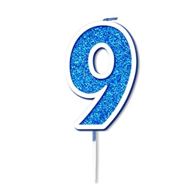 Image of Oaktree UK 656390 No.9 Candle 7.5cm Blue/Silver Glitter