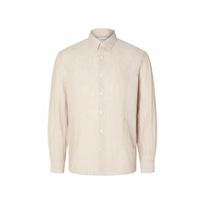 Image of SELECTED HOMME Men&#039;s Slhregkylian Linen Shirt Ls Classic Noos Long Sleeve, Pure Cashmere, XL