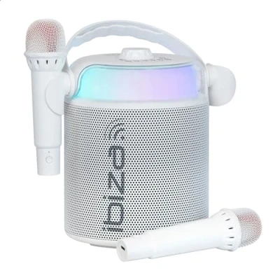 Image of Ibiza KARAHOME WH Battery powered KARAOKE speaker with two wireless microphones (battery powered) Bluetooth, USB, MicroSD, AUX and COAX White