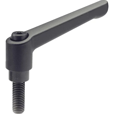 Image of Ganter Standard Elements Adjustable Clamping Lever with Screw Thread GN 300, Handle Length: 78 mm, Screws Burnished Steel Die Cast Zinc Black Plastic Pack of 1, Black, 300 M10 20 SW