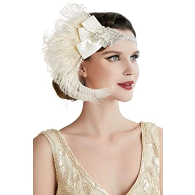 Image of ArtiDeco 1920s Flapper Headpiece Peacock Feather Sequins Headband Great Gatsby Accessory for Prom Pageant Themed Party(Size: One Size)